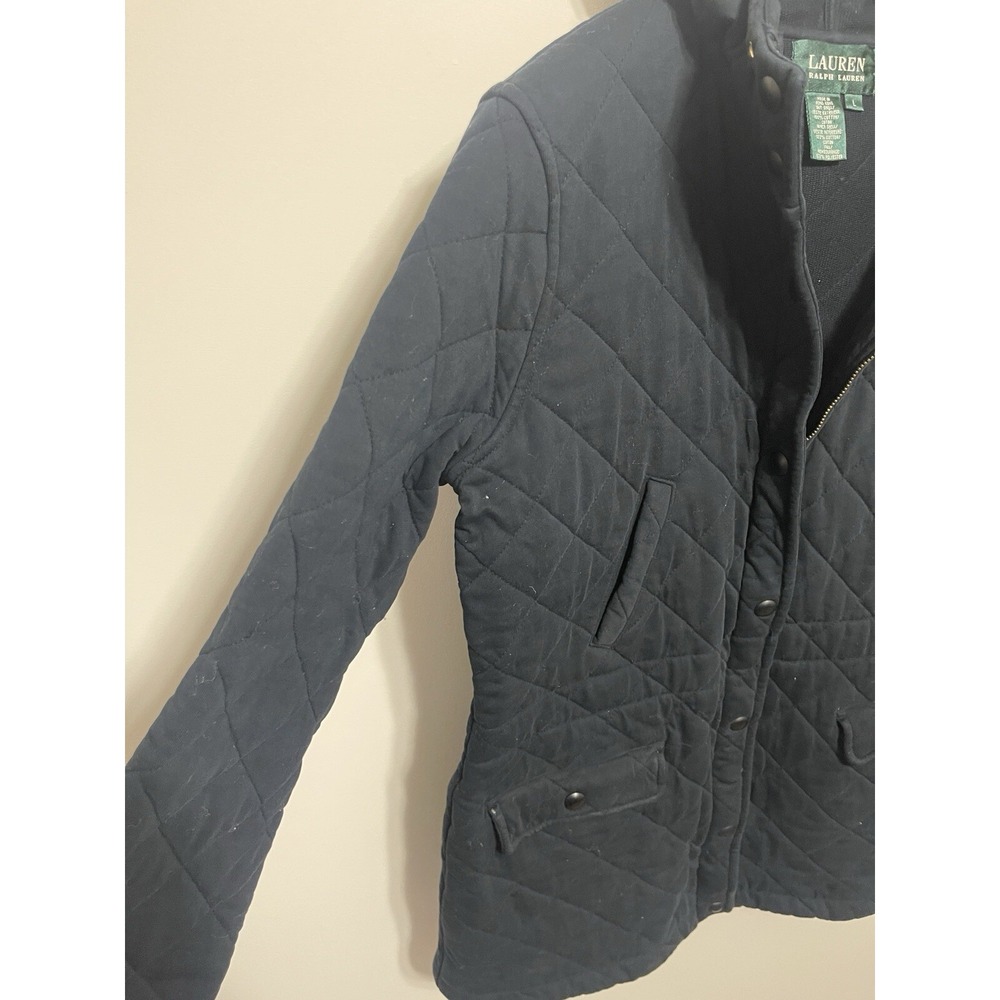 Lauren Ralph Lauren Women's Quilted Zip Heavy W Hooded Cotton Jacket Large Black - Picture 3 of 9